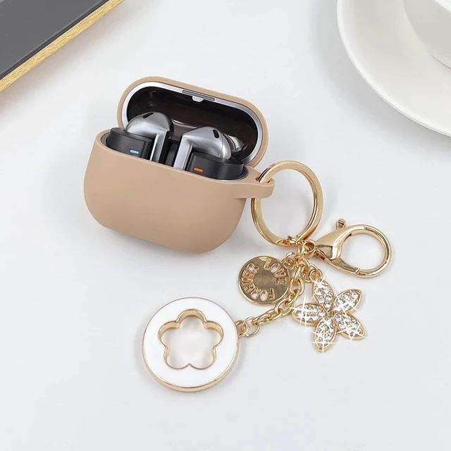 Alt view image 6 of 7 - Silicone Case Cover for Galaxy Buds 3 Pro, Galaxy Buds 3 with Bling Keychain, Portable, Milk Tea