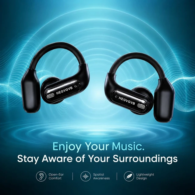 Alt view image 3 of 7 - Open Ear Earbuds Wireless Earbuds-Bluetooth Earbuds, Running Headphones - Bluetooth 5.3 Ear Hook Earbuds with Mic - AI Translator Earbuds for Sports, Workout, Travel