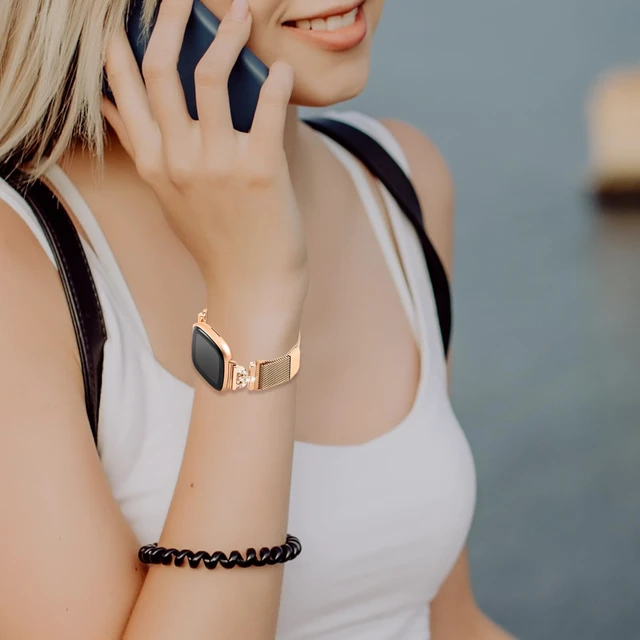 Alt view image 6 of 7 - Magnetic Bands Compatible for Fitbit Sense 2/Fitbit Versa 4/Fitbit Sense/Fitbit Versa 3, Mesh Stainless Steel Bling Strap, Dressy Replacement Adjustable Wristband for Women