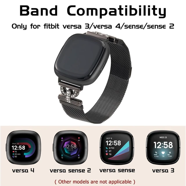 Alt view image 3 of 7 - Magnetic Bands Compatible for Fitbit Sense 2/Fitbit Versa 4/Fitbit Sense/Fitbit Versa 3, Mesh Stainless Steel Bling Strap, Dressy Replacement Adjustable Wristband for Women