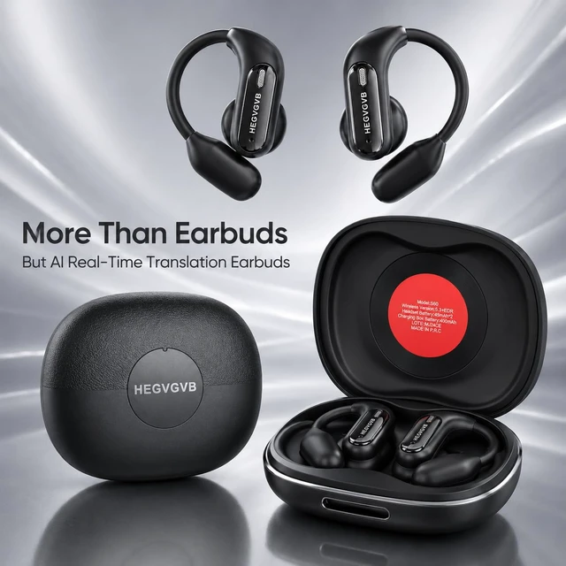 Alt view image 6 of 7 - Open Ear Earbuds Wireless Earbuds-Bluetooth Earbuds, Running Headphones - Bluetooth 5.3 Ear Hook Earbuds with Mic - AI Translator Earbuds for Sports, Workout, Travel