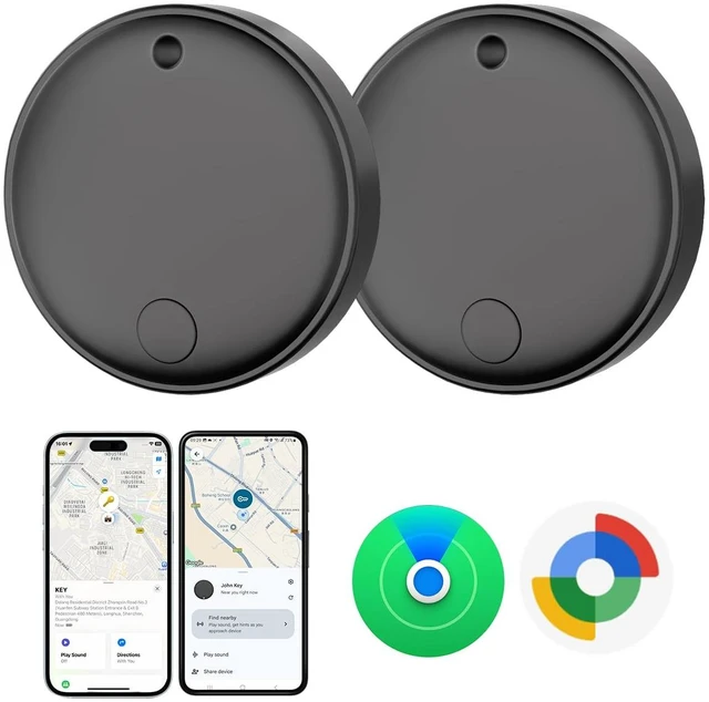 Main image of Tracker Tags for Android & iOS, Smart Tag for Luggage, Wallet, Keys Key Finder Tracking Device, Both Works with Apple Find My & Google's Find Hub - 2 Pack