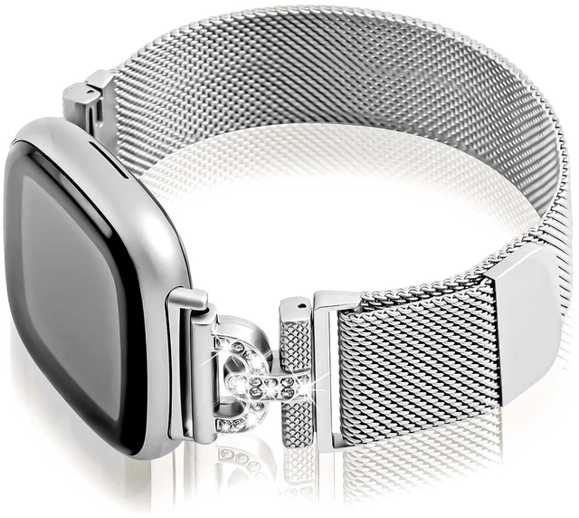 Main image of Magnetic Bands Compatible for Fitbit Sense 2/Fitbit Versa 4/Fitbit Sense/Fitbit Versa 3, Mesh Stainless Steel Bling Strap, Dressy Replacement Adjustable Wristband for Women