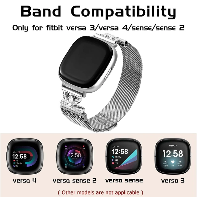 Alt view image 3 of 7 - Magnetic Bands Compatible for Fitbit Sense 2/Fitbit Versa 4/Fitbit Sense/Fitbit Versa 3, Mesh Stainless Steel Bling Strap, Dressy Replacement Adjustable Wristband for Women