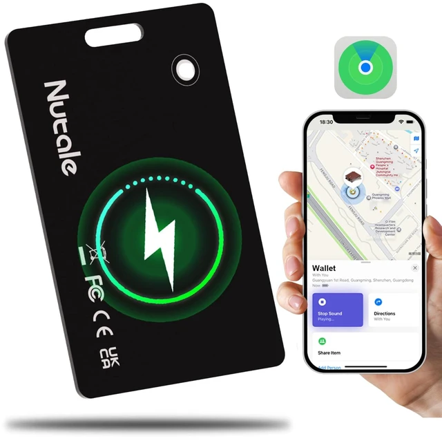 Main image of Wallet Tracker Card, Thin Wallet Finder, Works with Apple Find My (iOS Only), Item Finder for Luggage Tags, Passports, Phone,IP68 (Black-1)