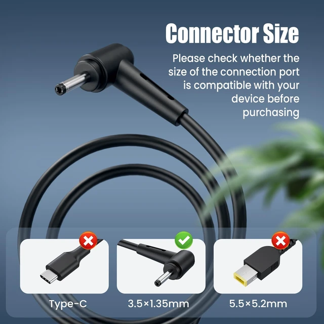 Alt view image 2 of 7 - 65W 19V Laptop Charger for Gateway GWTN156 GWTN141 Vaio FE14 FE15 NOT for 12V or USB-C. Also fits GWNC31514, Evoo EVC156-1 EVC156-2, EVC141. Connector 3.5x1.35mm DC barrel tip