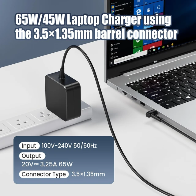 Alt view image 4 of 7 - 65W 19V Laptop Charger for Gateway GWTN156 GWTN141 Vaio FE14 FE15 NOT for 12V or USB-C. Also fits GWNC31514, Evoo EVC156-1 EVC156-2, EVC141. Connector 3.5x1.35mm DC barrel tip