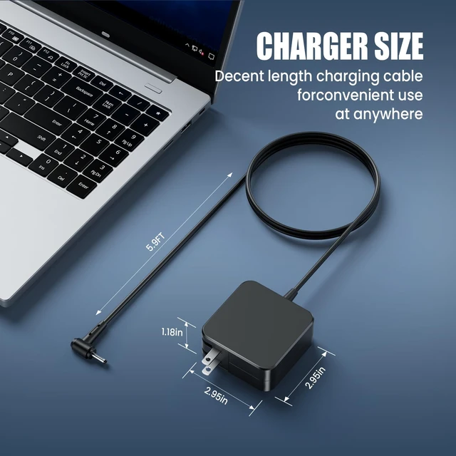 Alt view image 7 of 7 - 65W 19V Laptop Charger for Gateway GWTN156 GWTN141 Vaio FE14 FE15 NOT for 12V or USB-C. Also fits GWNC31514, Evoo EVC156-1 EVC156-2, EVC141. Connector 3.5x1.35mm DC barrel tip