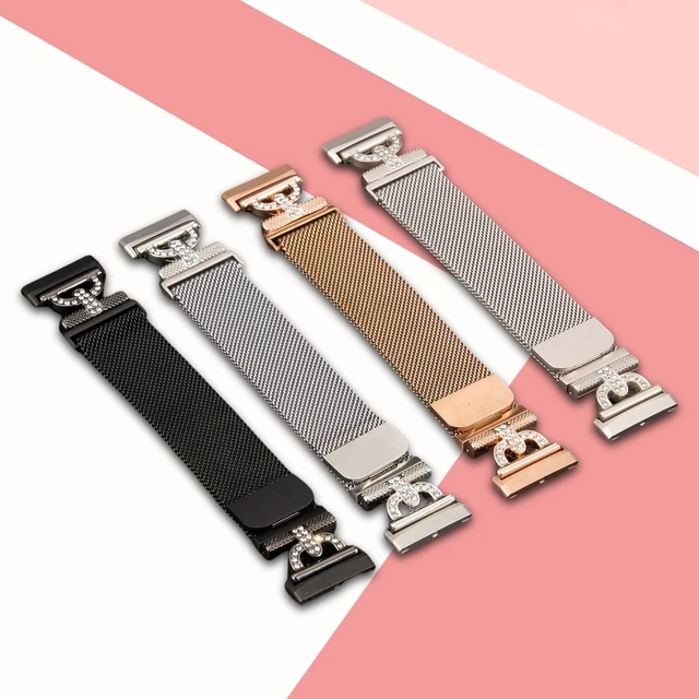 Alt view image 5 of 7 - Magnetic Bands Compatible for Fitbit Sense 2/Fitbit Versa 4/Fitbit Sense/Fitbit Versa 3, Mesh Stainless Steel Bling Strap, Dressy Replacement Adjustable Wristband for Women