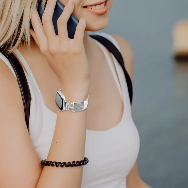 Alt view image 6 of 7 - Magnetic Bands Compatible for Fitbit Sense 2/Fitbit Versa 4/Fitbit Sense/Fitbit Versa 3, Mesh Stainless Steel Bling Strap, Dressy Replacement Adjustable Wristband for Women