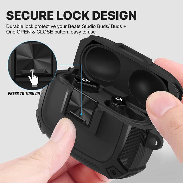 Alt view image 3 of 7 - for Beats Studio Buds Case Cover, Studio Buds Plus Case 2023 with Lock, Studios Bud + Shockproof Protective Earbuds Cases with Keychain for Beats Studios Bud 2021/ Buds+ 2023, Black