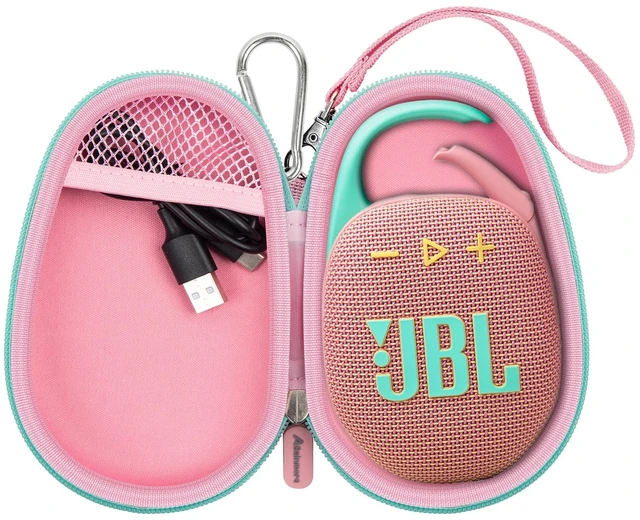 Main image of Carrying Case for JBL Clip 5 and for JBL Clip 4 Speaker Shock-Absorbing Shell, Mesh Pocket, Carabiner and Wrist Strap Keep Speaker Gear Protected and Ready to Go, Pink, Case Only