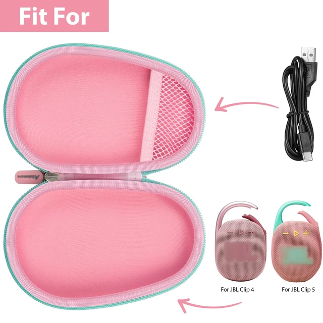 Alt view image 2 of 7 - Carrying Case for JBL Clip 5 and for JBL Clip 4 Speaker Shock-Absorbing Shell, Mesh Pocket, Carabiner and Wrist Strap Keep Speaker Gear Protected and Ready to Go, Pink, Case Only
