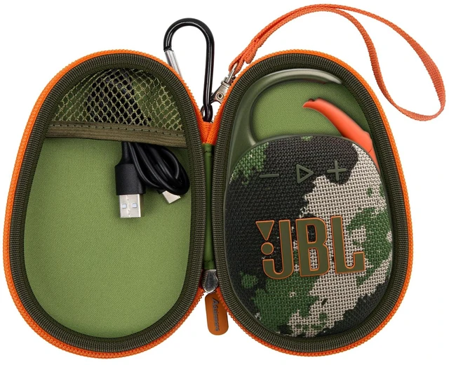 Main image of Carrying Case for JBL Clip 5 and for JBL Clip 4 Speaker Shock-Absorbing Shell, Mesh Pocket, Carabiner and Wrist Strap Keep Speaker Gear Protected and Ready to Go, Green, Case Only