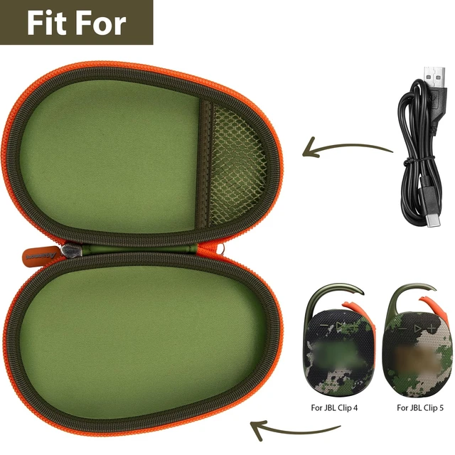Alt view image 2 of 7 - Carrying Case for JBL Clip 5 and for JBL Clip 4 Speaker Shock-Absorbing Shell, Mesh Pocket, Carabiner and Wrist Strap Keep Speaker Gear Protected and Ready to Go, Green, Case Only
