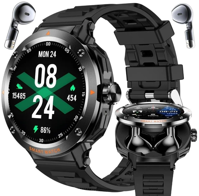 Main image of 2-in-1 Smartwatch with Earbuds - Zinc Alloy Bezel, 1.46" Round Display, Bluetooth Call Function, Music Playback, NFC, Multiple Sports Modes, Fitness Tracking, Compatible with iPhone Android Smartphone