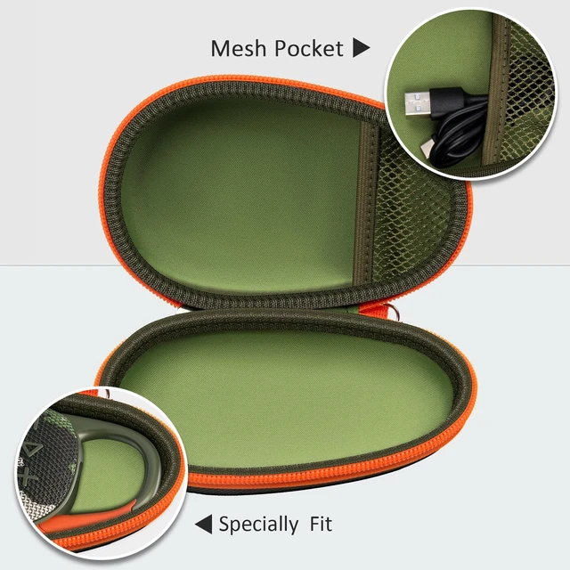 Alt view image 5 of 7 - Carrying Case for JBL Clip 5 and for JBL Clip 4 Speaker Shock-Absorbing Shell, Mesh Pocket, Carabiner and Wrist Strap Keep Speaker Gear Protected and Ready to Go, Green, Case Only
