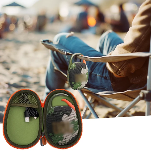 Alt view image 7 of 7 - Carrying Case for JBL Clip 5 and for JBL Clip 4 Speaker Shock-Absorbing Shell, Mesh Pocket, Carabiner and Wrist Strap Keep Speaker Gear Protected and Ready to Go, Green, Case Only