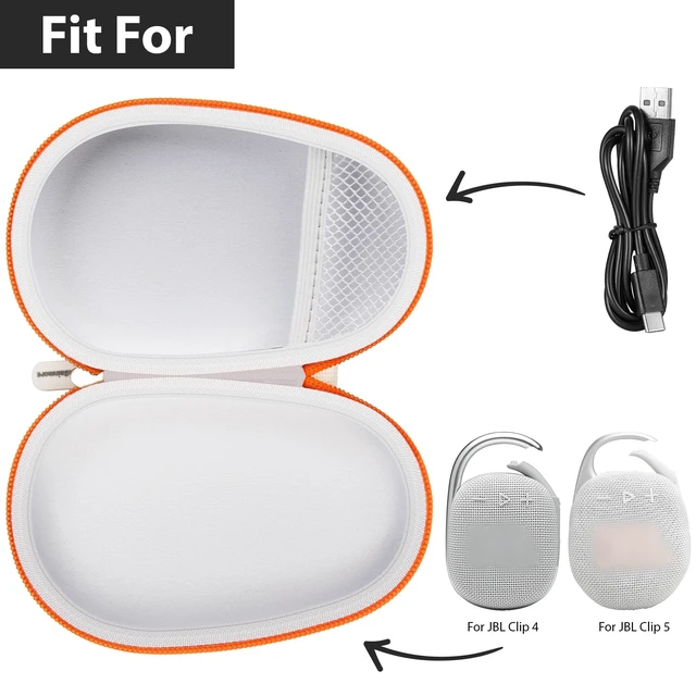 Alt view image 2 of 7 - Carrying Case for JBL Clip 5 and for JBL Clip 4 Speaker Shock-Absorbing Shell, Mesh Pocket, Carabiner and Wrist Strap Keep Speaker Gear Protected and Ready to Go, White, Case Only