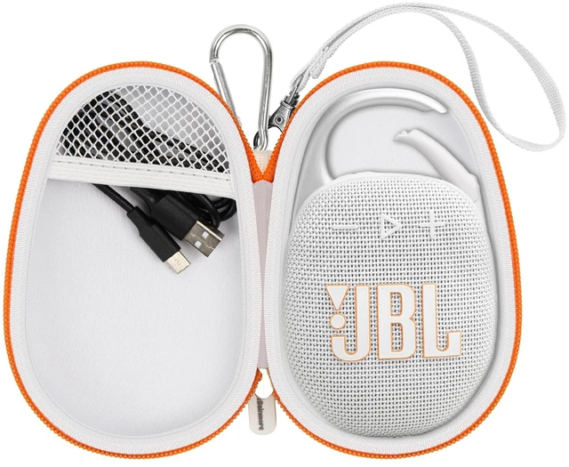 Main image of Carrying Case for JBL Clip 5 and for JBL Clip 4 Speaker Shock-Absorbing Shell, Mesh Pocket, Carabiner and Wrist Strap Keep Speaker Gear Protected and Ready to Go, White, Case Only