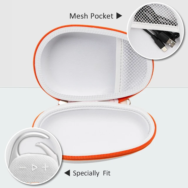 Alt view image 5 of 7 - Carrying Case for JBL Clip 5 and for JBL Clip 4 Speaker Shock-Absorbing Shell, Mesh Pocket, Carabiner and Wrist Strap Keep Speaker Gear Protected and Ready to Go, White, Case Only