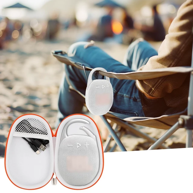 Alt view image 6 of 7 - Carrying Case for JBL Clip 5 and for JBL Clip 4 Speaker Shock-Absorbing Shell, Mesh Pocket, Carabiner and Wrist Strap Keep Speaker Gear Protected and Ready to Go, White, Case Only