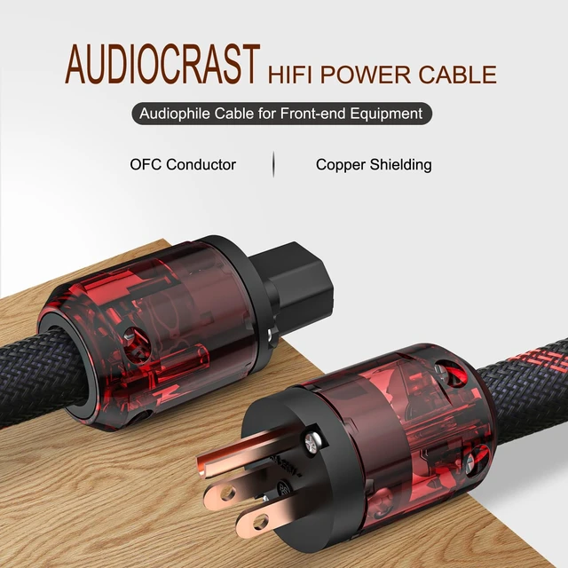 Alt view image 3 of 7 - Audiocrast HiFi Power Cable 6.6FT/2M 125V 15A with US Plug & IEC C13 Connector AC Power Cord