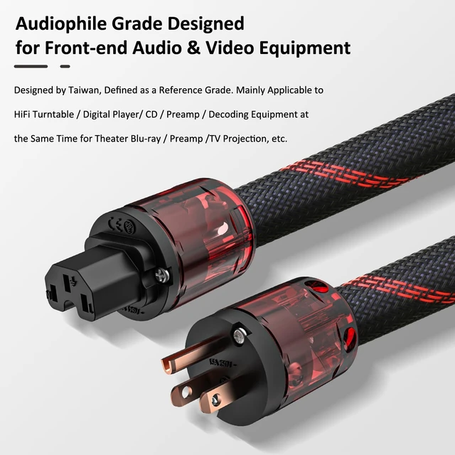 Alt view image 4 of 7 - Audiocrast HiFi Power Cable 6.6FT/2M 125V 15A with US Plug & IEC C13 Connector AC Power Cord