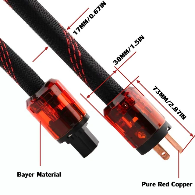Alt view image 5 of 7 - Audiocrast HiFi Power Cable 6.6FT/2M 125V 15A with US Plug & IEC C13 Connector AC Power Cord