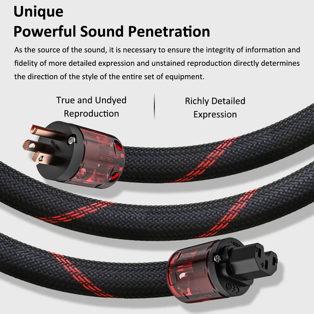 Alt view image 6 of 7 - Audiocrast HiFi Power Cable 6.6FT/2M 125V 15A with US Plug & IEC C13 Connector AC Power Cord