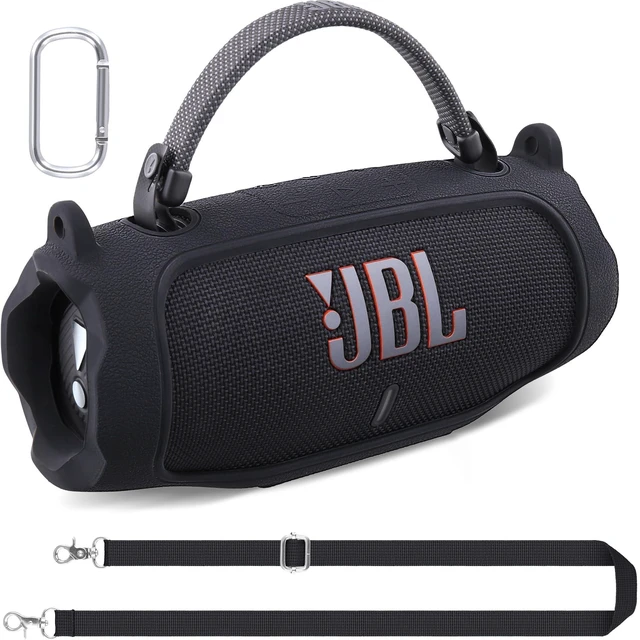 Main image of Silicone Case for JBL Charge 6 Portable Bluetooth Speaker, Black Travel Soft Cover with Detachable Shoulder Strap & Carabiner, Protective Skin Case, Comfortable Carrying, Bump Protection