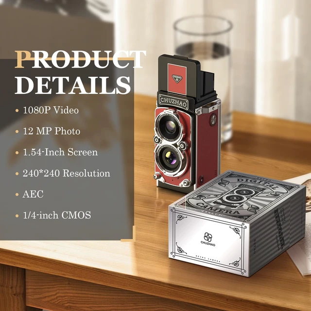 Alt view image 2 of 7 - CHUZHAO Digital Camera Retro Portable Mini Vintage Camera Digital TLR Vintage Old Style Camera with 12MP Photos 1080P FHD Video Auto Focus (Red)