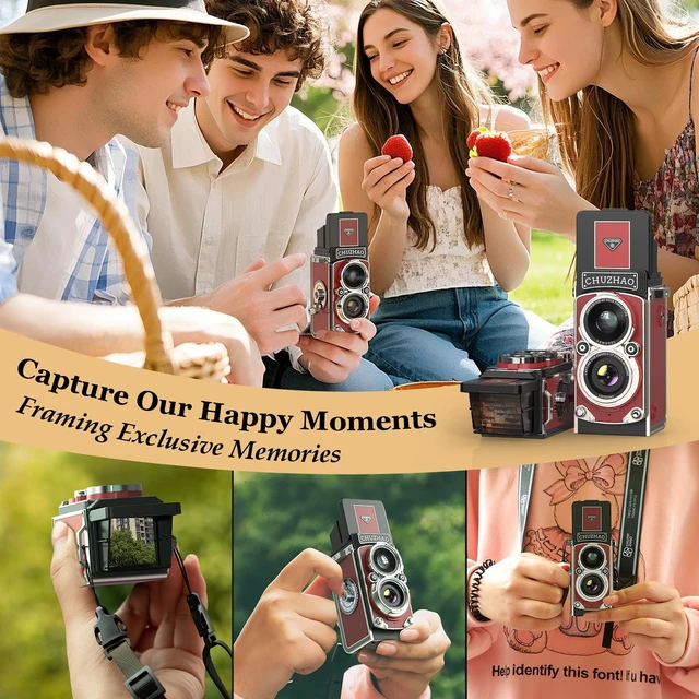 Alt view image 5 of 7 - CHUZHAO Digital Camera Retro Portable Mini Vintage Camera Digital TLR Vintage Old Style Camera with 12MP Photos 1080P FHD Video Auto Focus (Red)