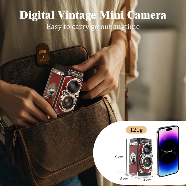 Alt view image 4 of 7 - CHUZHAO Digital Camera Retro Portable Mini Vintage Camera Digital TLR Vintage Old Style Camera with 12MP Photos 1080P FHD Video Auto Focus (Red)