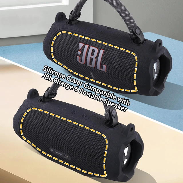 Alt view image 3 of 7 - Silicone Case for JBL Charge 6 Portable Bluetooth Speaker, Black Travel Soft Cover with Detachable Shoulder Strap & Carabiner, Protective Skin Case, Comfortable Carrying, Bump Protection