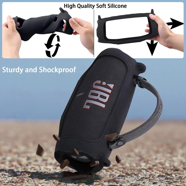 Alt view image 7 of 7 - Silicone Case for JBL Charge 6 Portable Bluetooth Speaker, Black Travel Soft Cover with Detachable Shoulder Strap & Carabiner, Protective Skin Case, Comfortable Carrying, Bump Protection