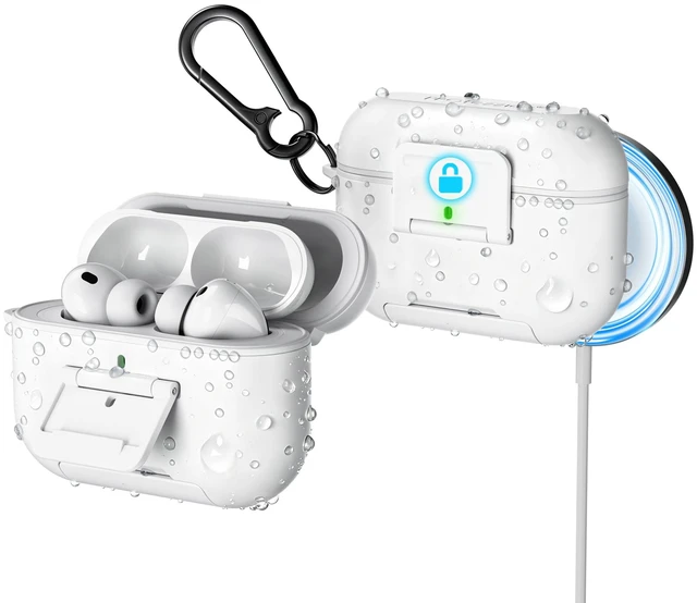 Main image of for Airpods Pro 3 Case Cover with Lock, IP68 Waterproof - White Secure Locking Latch, Compatible with MagSafe, Pocket-Friendly, Heavy Duty Protection, One-Step Access, Zinc Alloy Carabiner
