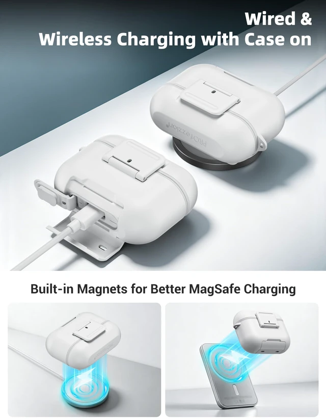 Alt view image 6 of 7 - for Airpods Pro 3 Case Cover with Lock, IP68 Waterproof - White Secure Locking Latch, Compatible with MagSafe, Pocket-Friendly, Heavy Duty Protection, One-Step Access, Zinc Alloy Carabiner