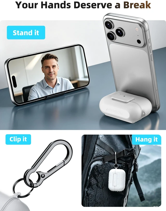Alt view image 7 of 7 - for Airpods Pro 3 Case Cover with Lock, IP68 Waterproof - White Secure Locking Latch, Compatible with MagSafe, Pocket-Friendly, Heavy Duty Protection, One-Step Access, Zinc Alloy Carabiner