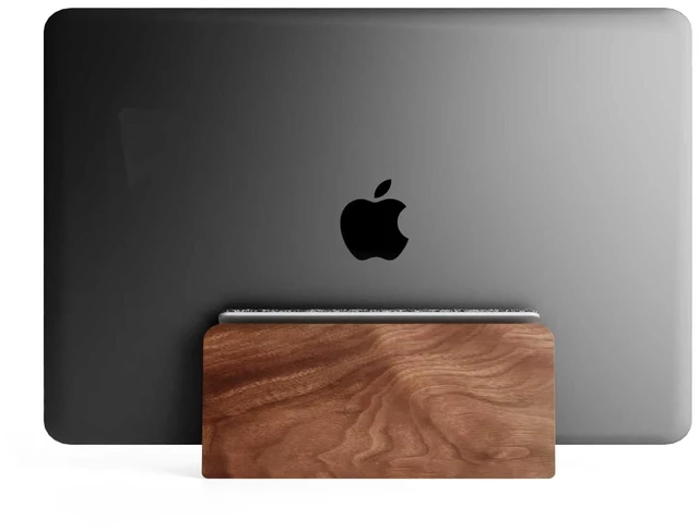 Main image of Verical Laptop Stand MacBook Walnut Wood Dual Laptop Vertical Setup Holder Stand (Walnut Wood, Single Slot Adjustable)