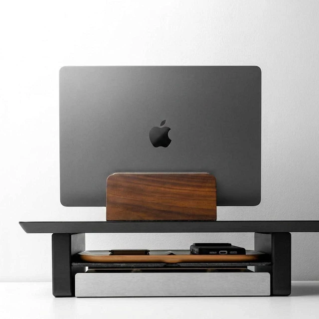 Alt view image 4 of 6 - Verical Laptop Stand MacBook Walnut Wood Dual Laptop Vertical Setup Holder Stand (Walnut Wood, Single Slot Adjustable)