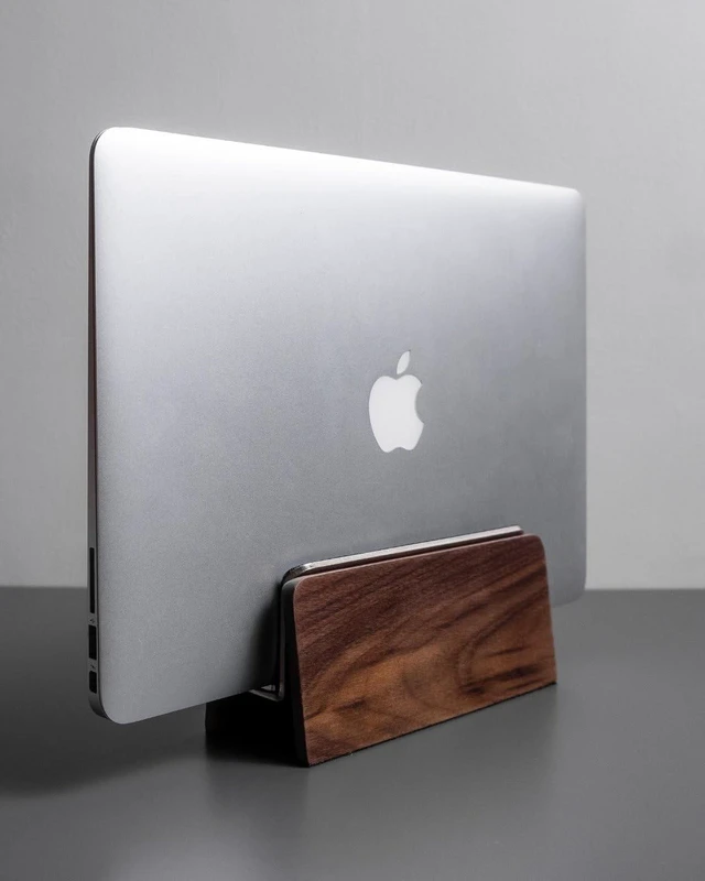 Alt view image 6 of 6 - Verical Laptop Stand MacBook Walnut Wood Dual Laptop Vertical Setup Holder Stand (Walnut Wood, Single Slot Adjustable)