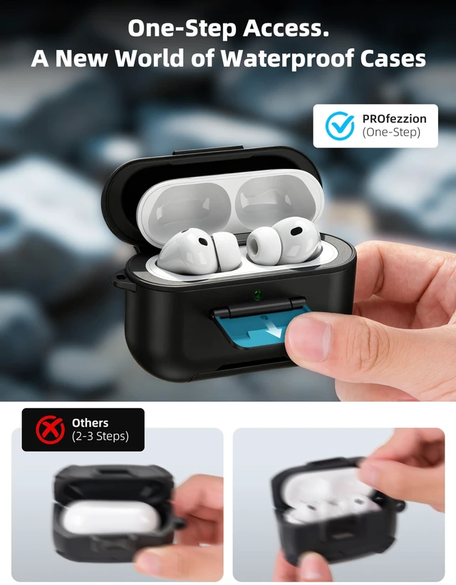 Alt view image 4 of 7 - for Airpods Pro 3 Case Cover with Lock, IP68 Waterproof - Black Secure Locking Latch, Compatible with MagSafe, Pocket-Friendly, Heavy Duty Protection, One-Step Access, Zinc Alloy Carabiner