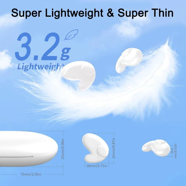 Alt view image 3 of 7 - Invisible Sleep Wireless Earphone, Sleeping Earbuds for Side Sleepers Built-in Mic, Earbuds for Sleeping with Type-C Fast Charging Case (White)