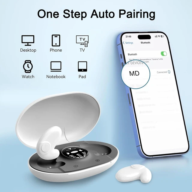 Alt view image 5 of 7 - Invisible Sleep Wireless Earphone, Sleeping Earbuds for Side Sleepers Built-in Mic, Earbuds for Sleeping with Type-C Fast Charging Case (White)