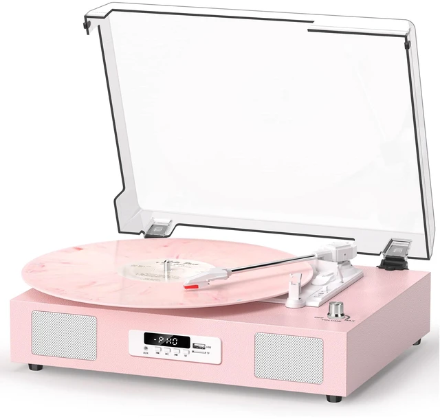 Main image of Vinyl Record Player Turntable with Stereo Speakers USB Recording, Pink Built-in Speakers, Belt Drive Turntable, RCA Line-out AUX-in, Auto Stop, Digital Display, Vintage Style for Girls Women Gifts