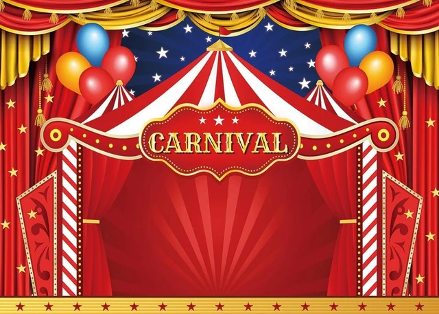 Alt view image 2 of 7 - Circus Carnival Themed Backdrop Red Curtain Stars Balloon Birthday Party Photography Background Newborn Baby Shower Birthday Cake Table Decoration (8x6FT)