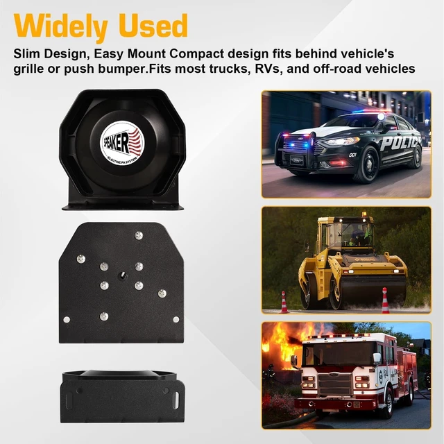Alt view image 7 of 7 - 100W Ultra-Slim Siren Speaker, 8 Ohm 108-134dB PA Horn for Emergency Vehicles, IP66 Waterproof Aluminum Loudspeaker Compatible with 100-200W Siren Systems for Police Fire Ambulance Trucks