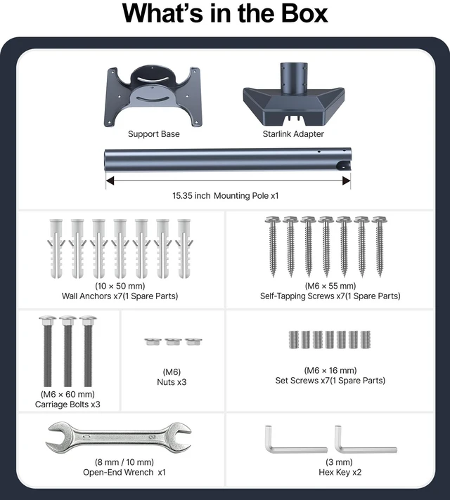 Alt view image 7 of 7 - Starlink Straight Pole Mount for Standard Gen 3/V4 Dish Adjustable Roof & Wall Mounting Bracket Kit with Aluminum Pipe Adapter, Heavy Duty Installation Stand