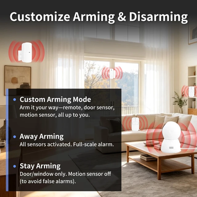Alt view image 4 of 7 - Door Window Alarm Indoor Camera Motion Sensor Remote Home Security Systems Apartment Security Camera, 110dB Alarm and Silent Dual-Mode, 2.4G WiFi Inside Wireless Camera, Linked Alarm for Home Business